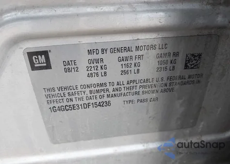 2013 Buick Lacrosse Leather Group from USA, damaged, VIN 1G4GC5E31DF154236